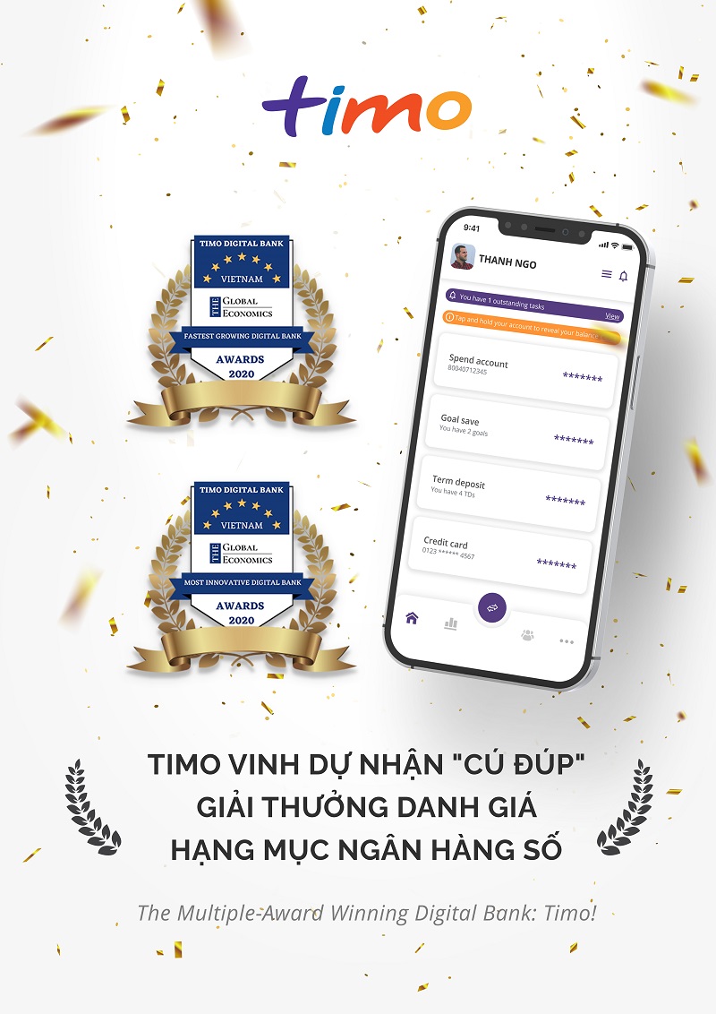 Timo 2 năm liên tiếp nhận giải “Ngân hàng kỹ thuật số tốt nhất Việt Nam” từ Asiamoney. 
